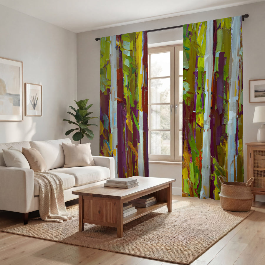 Multicolor Vertical Forest Abstract Pattern Window Curtains