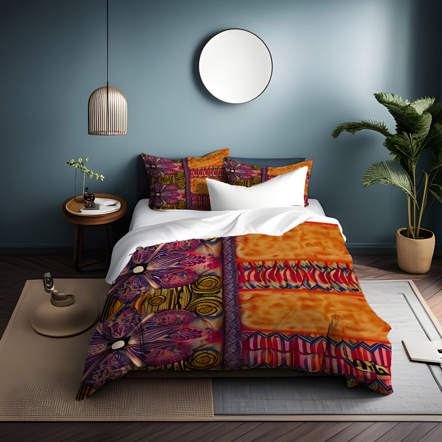 Multicolor Ornamental Boho Textile Pattern Duvet Cover