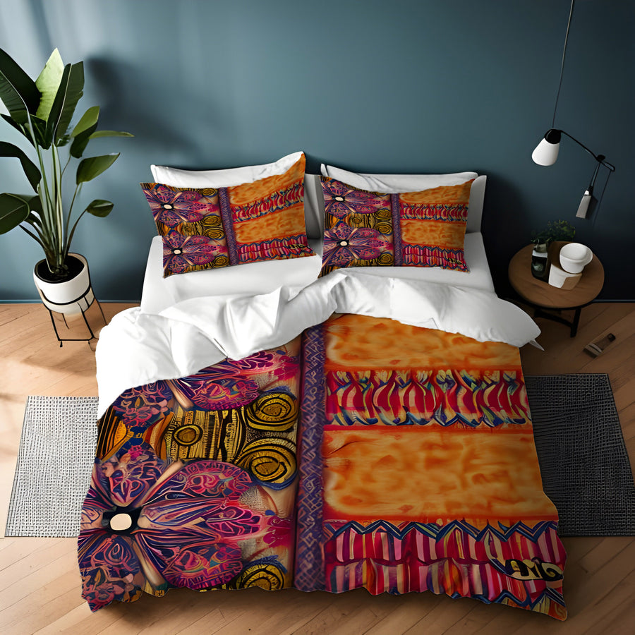 Multicolor Ornamental Boho Textile Pattern Duvet Cover