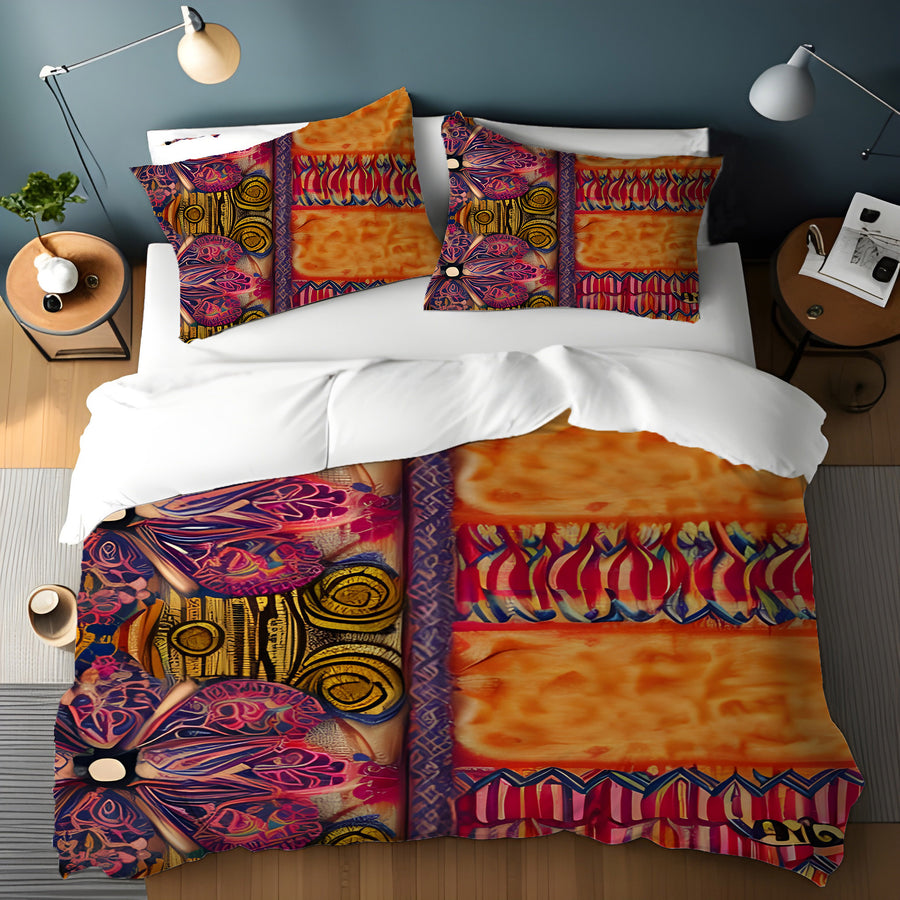 Multicolor Ornamental Boho Textile Pattern Duvet Cover