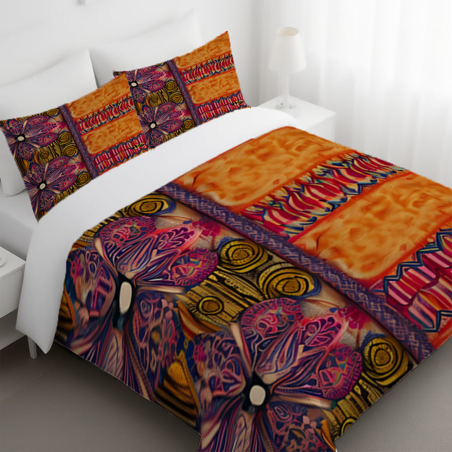 Multicolor Ornamental Boho Textile Pattern Duvet Cover
