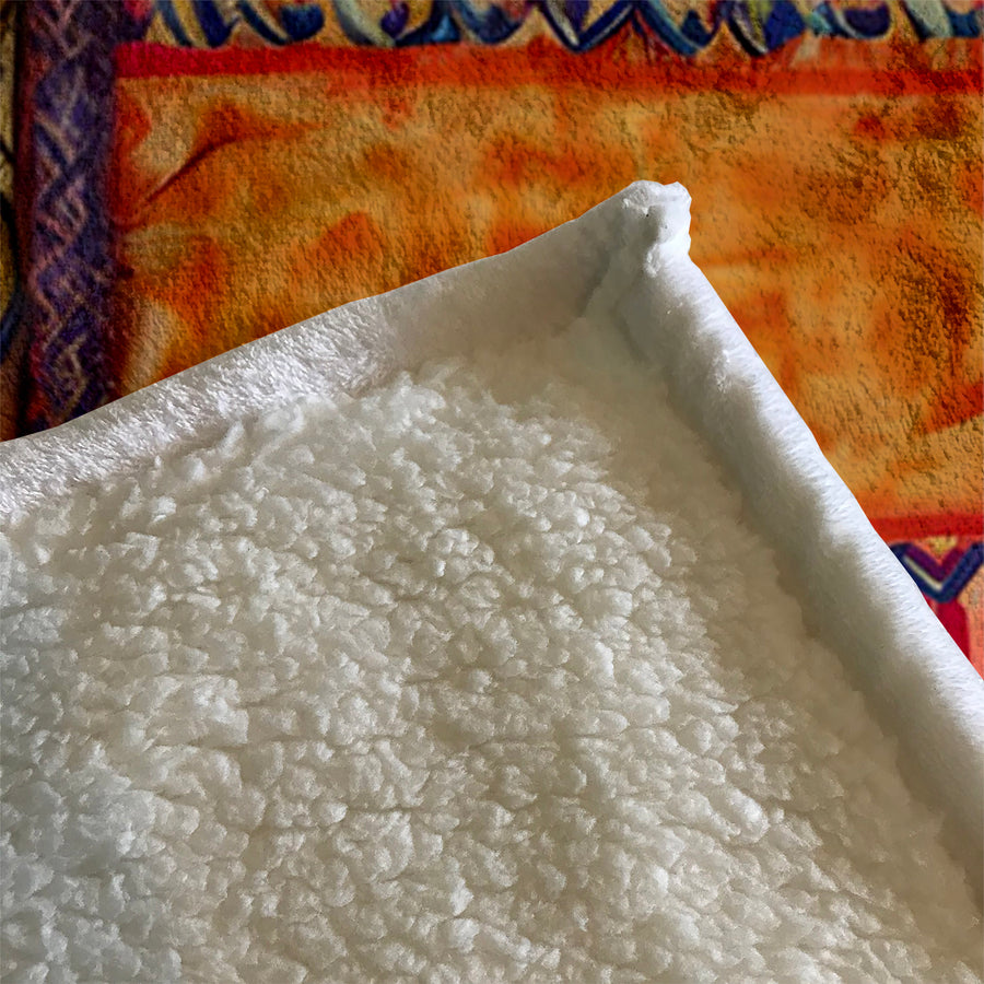 Multicolor Ornamental Boho Textile Pattern Fleece Sherpa Blanket