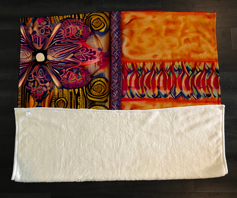 Multicolor Ornamental Boho Textile Pattern Fleece Sherpa Blanket