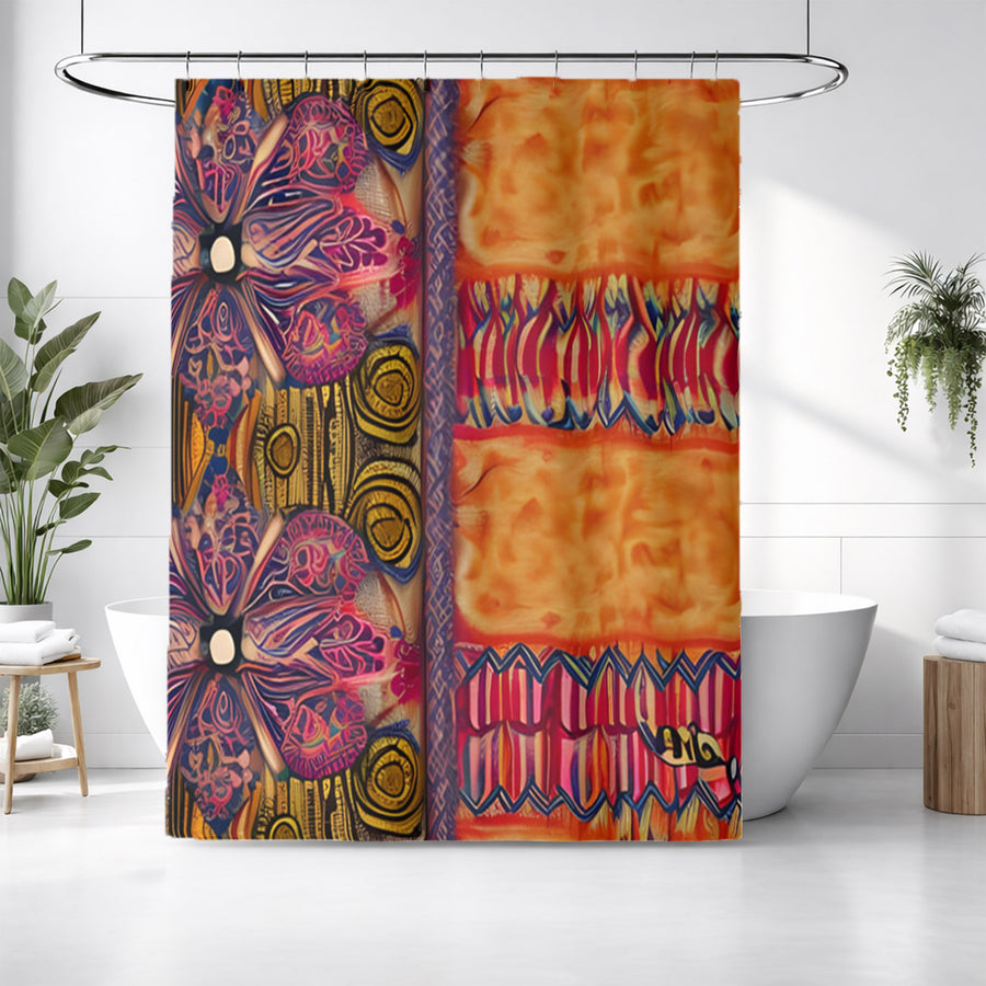 Multicolor Ornamental Boho Textile Pattern Shower Curtain
