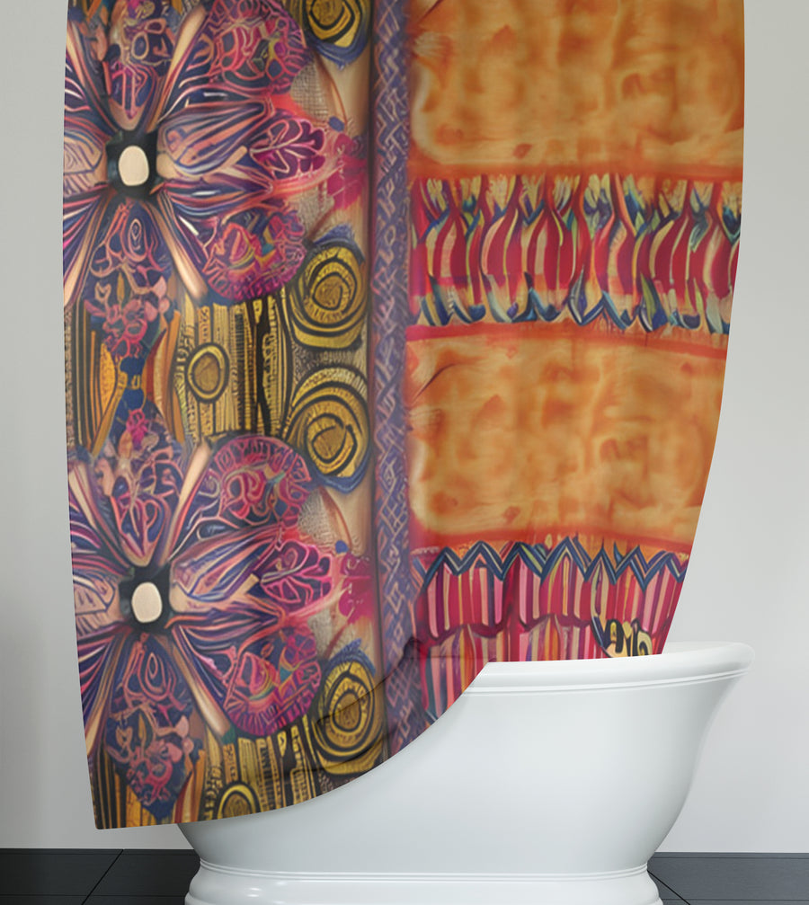 Multicolor Ornamental Boho Textile Pattern Shower Curtain