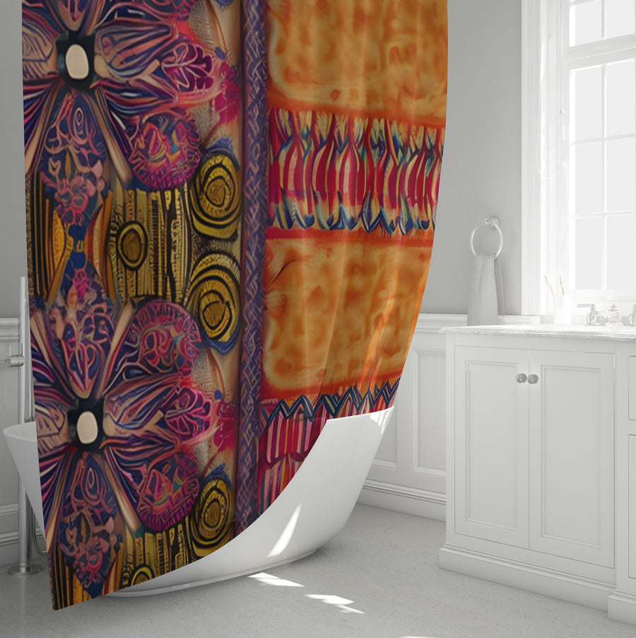 Multicolor Ornamental Boho Textile Pattern Shower Curtain
