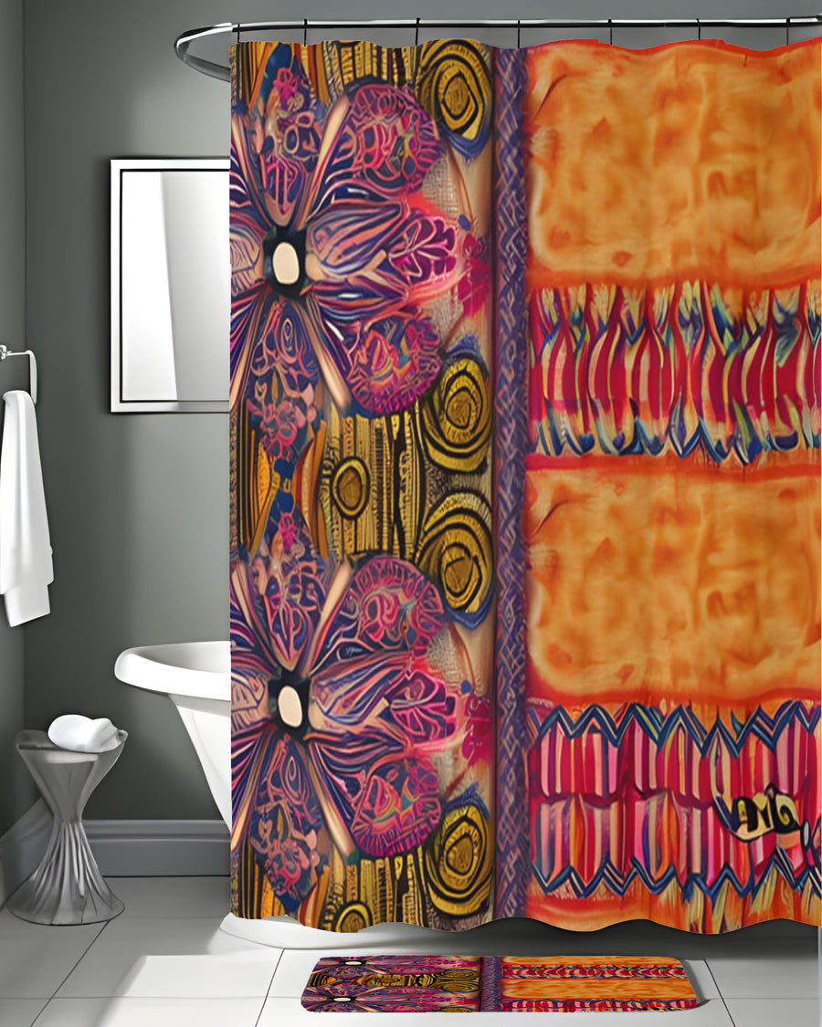 Multicolor Ornamental Boho Textile Pattern Shower Curtain