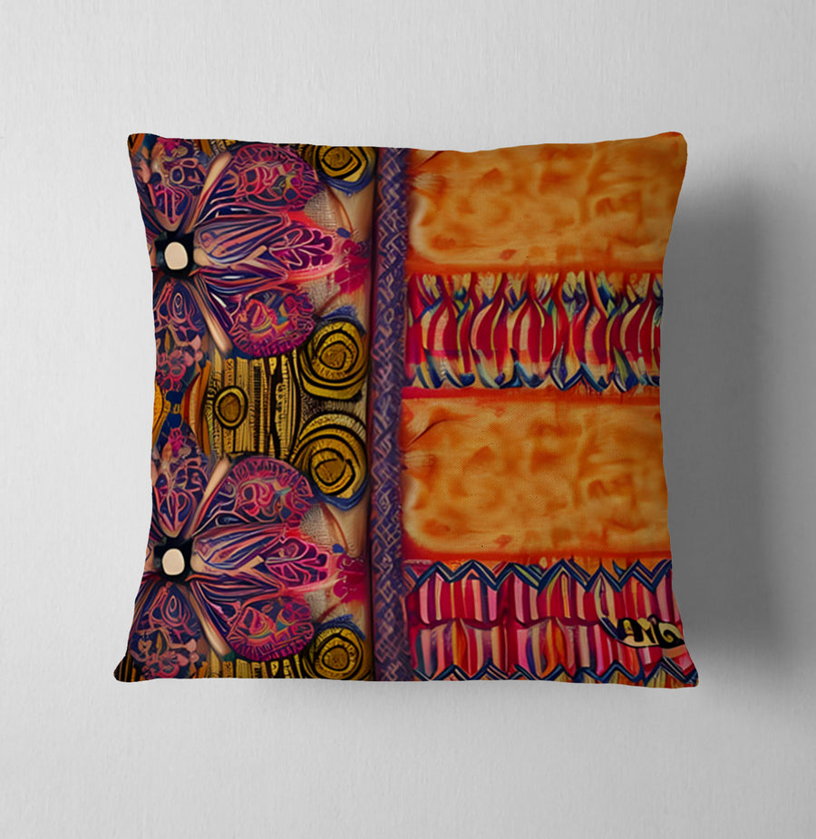 Multicolor Ornamental Boho Textile Pattern Throw Pillow Cover