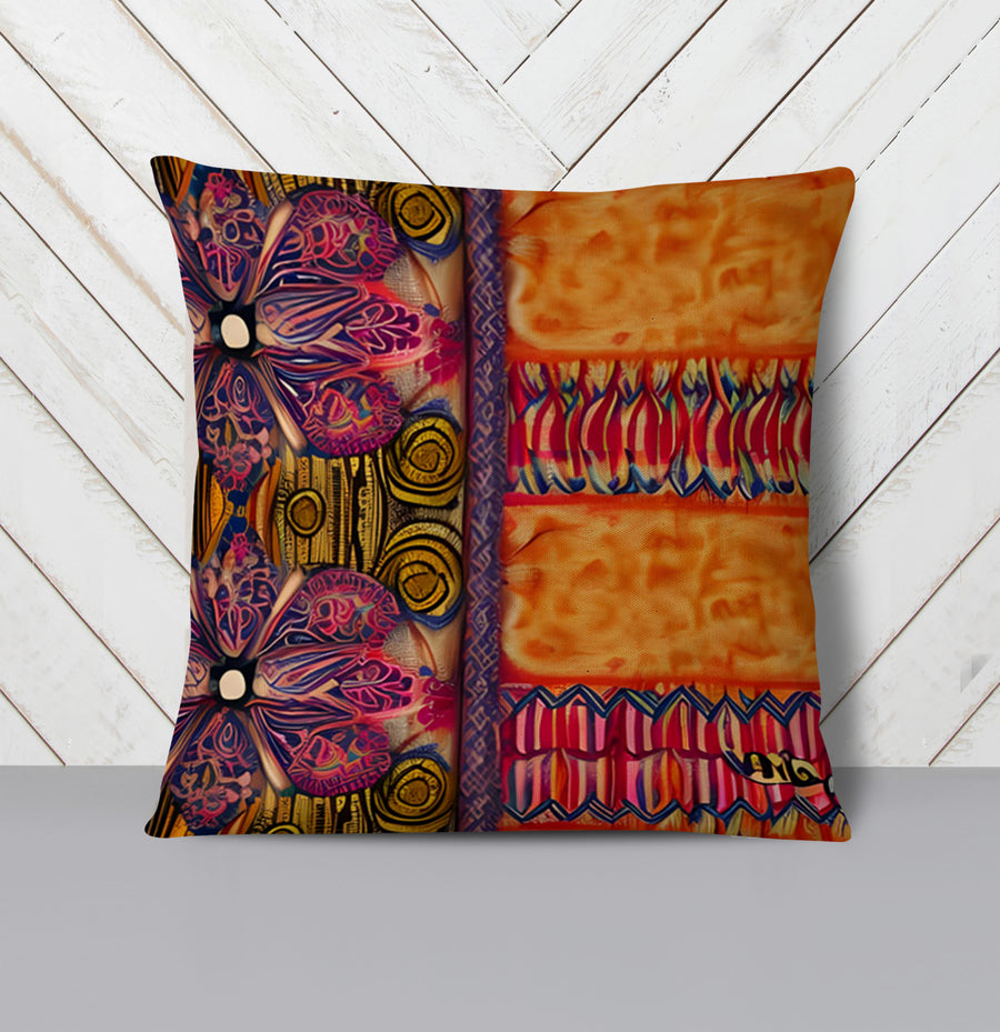 Multicolor Ornamental Boho Textile Pattern Throw Pillow Cover