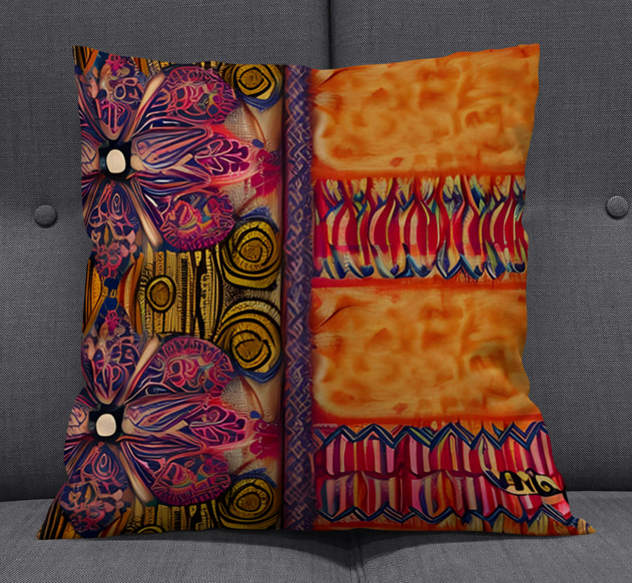 Multicolor Ornamental Boho Textile Pattern Throw Pillow Cover