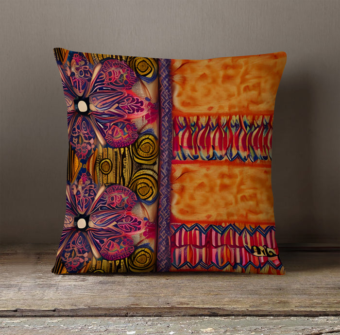 Multicolor Ornamental Boho Textile Pattern Throw Pillow Cover