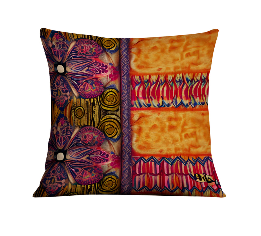 Multicolor Ornamental Boho Textile Pattern Throw Pillow Cover