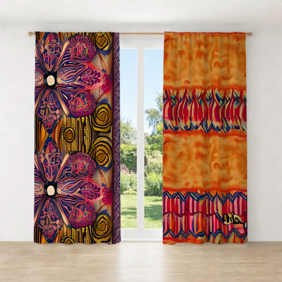Multicolor Ornamental Boho Textile Pattern Window Curtains