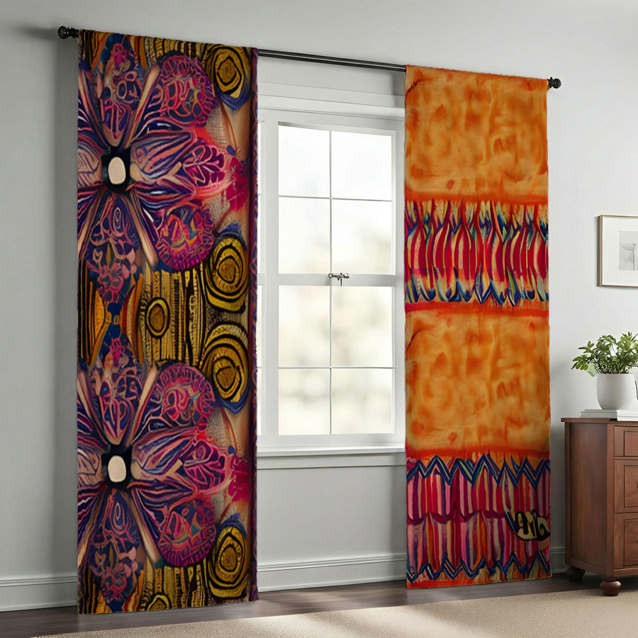 Multicolor Ornamental Boho Textile Pattern Window Curtains