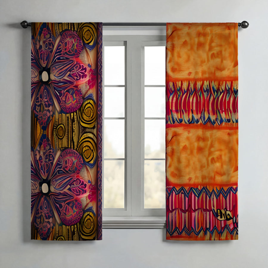 Multicolor Ornamental Boho Textile Pattern Window Curtains