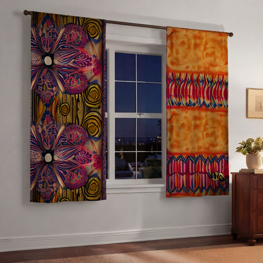 Multicolor Ornamental Boho Textile Pattern Window Curtains