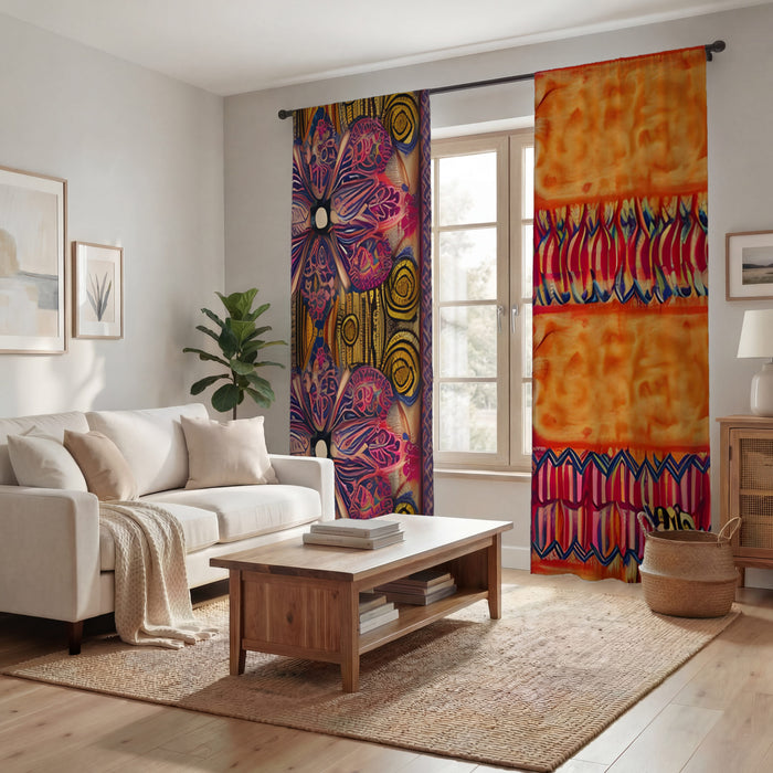 Multicolor Ornamental Boho Textile Pattern Window Curtains