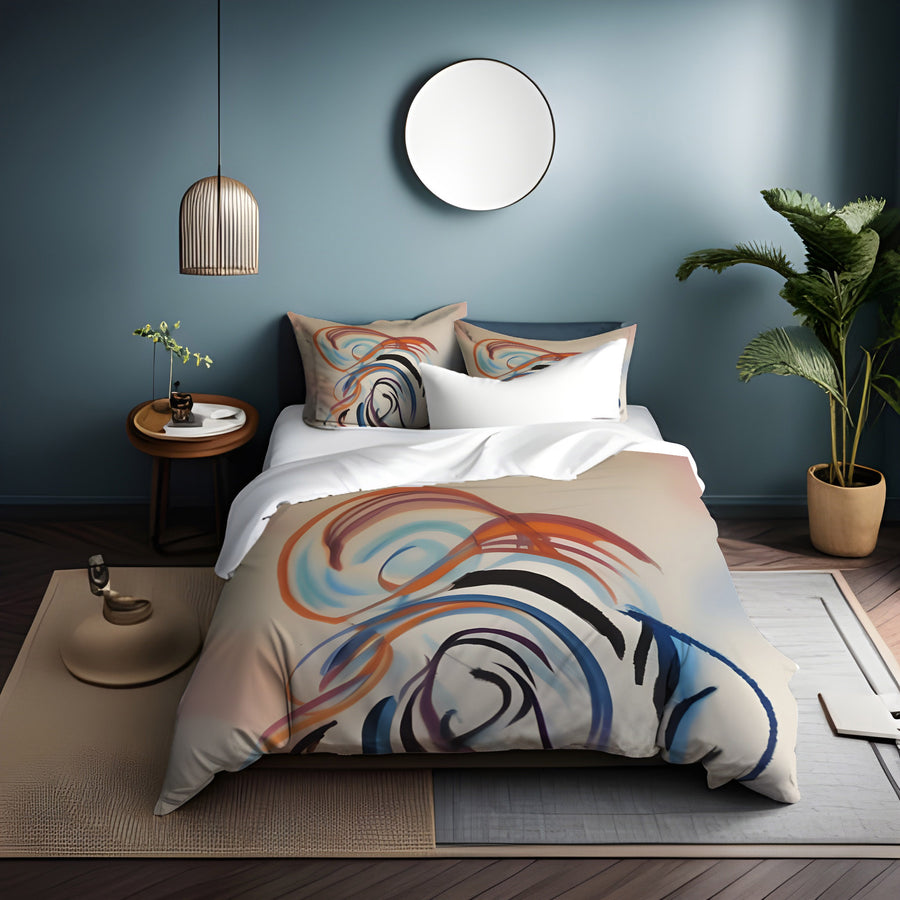 Multicolor Abstract Line Art Pattern Duvet Cover