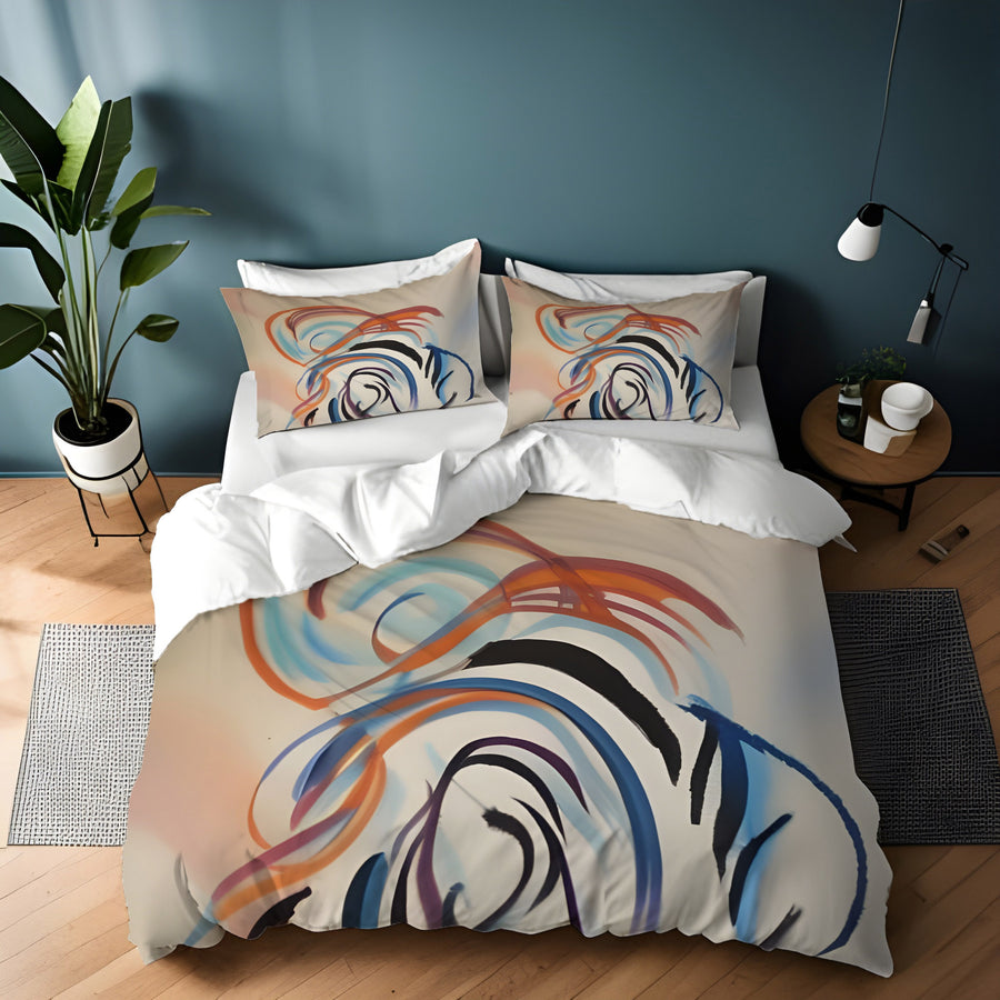 Multicolor Abstract Line Art Pattern Duvet Cover