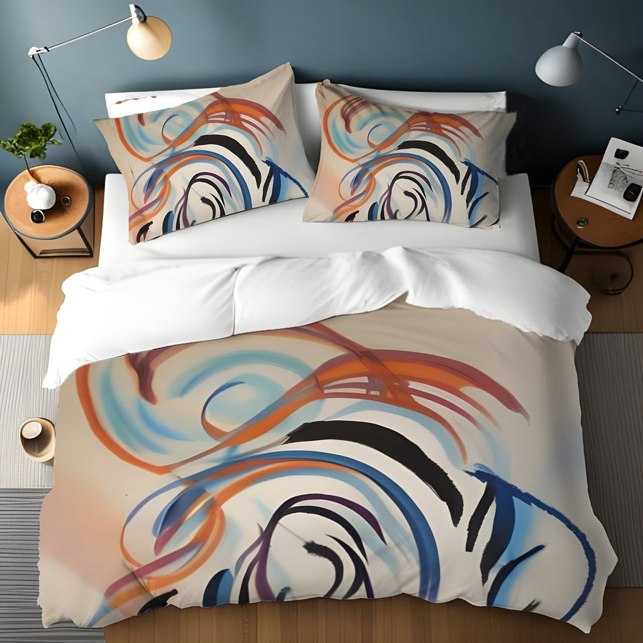 Multicolor Abstract Line Art Pattern Duvet Cover
