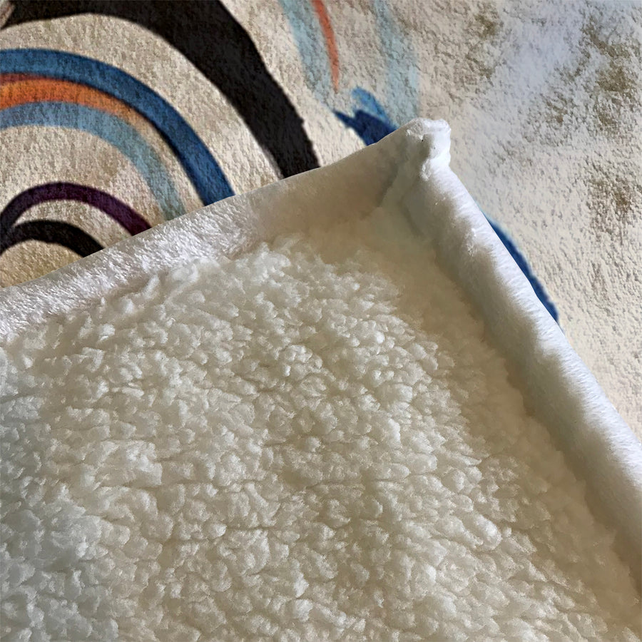 Multicolor Abstract Line Art Pattern Fleece Sherpa Blanket