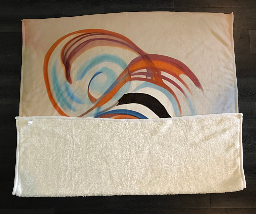 Multicolor Abstract Line Art Pattern Fleece Sherpa Blanket