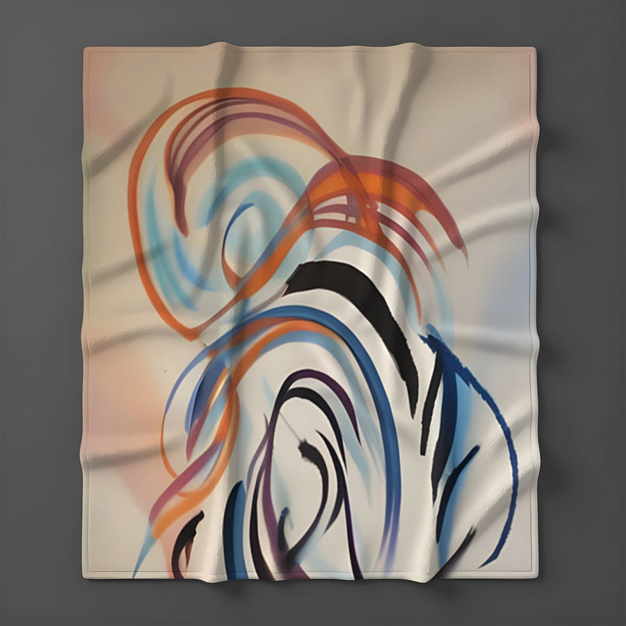 Multicolor Abstract Line Art Pattern Fleece Sherpa Blanket
