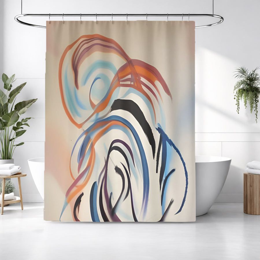 Multicolor Abstract Line Art Pattern Shower Curtain