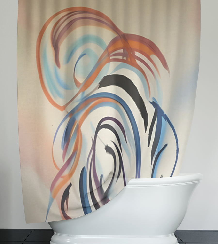 Multicolor Abstract Line Art Pattern Shower Curtain
