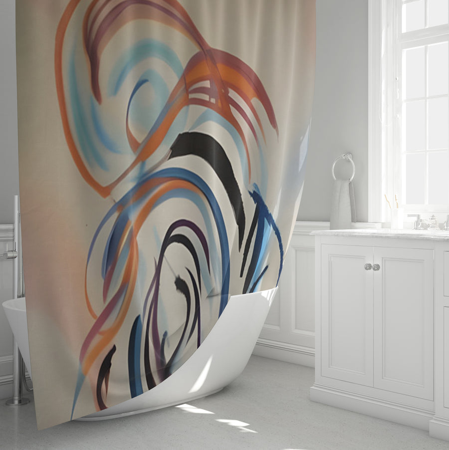 Multicolor Abstract Line Art Pattern Shower Curtain