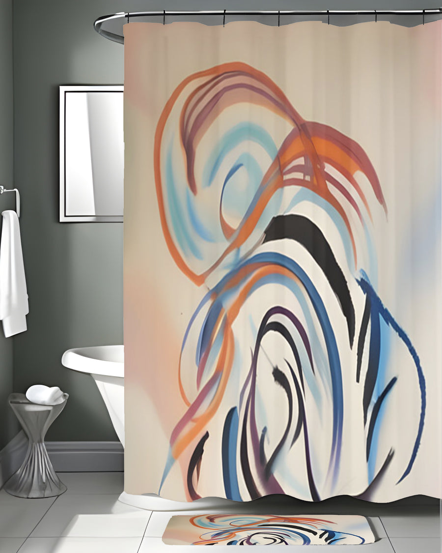 Multicolor Abstract Line Art Pattern Shower Curtain
