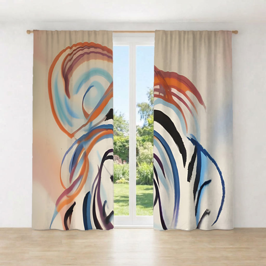 Multicolor Abstract Line Art Pattern Window Curtains