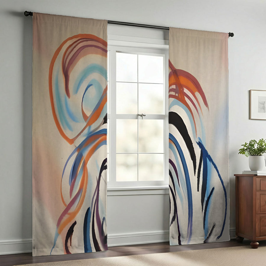 Multicolor Abstract Line Art Pattern Window Curtains