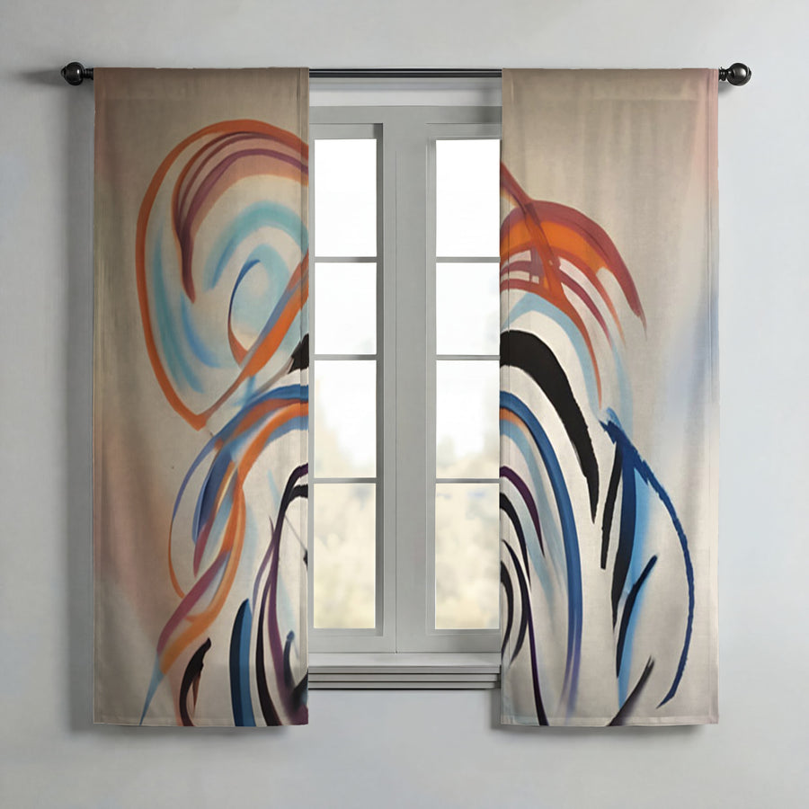 Multicolor Abstract Line Art Pattern Window Curtains