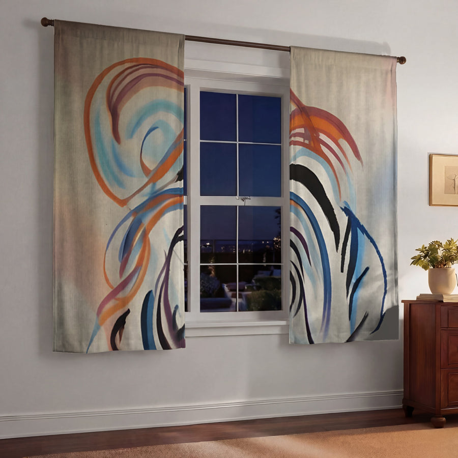 Multicolor Abstract Line Art Pattern Window Curtains