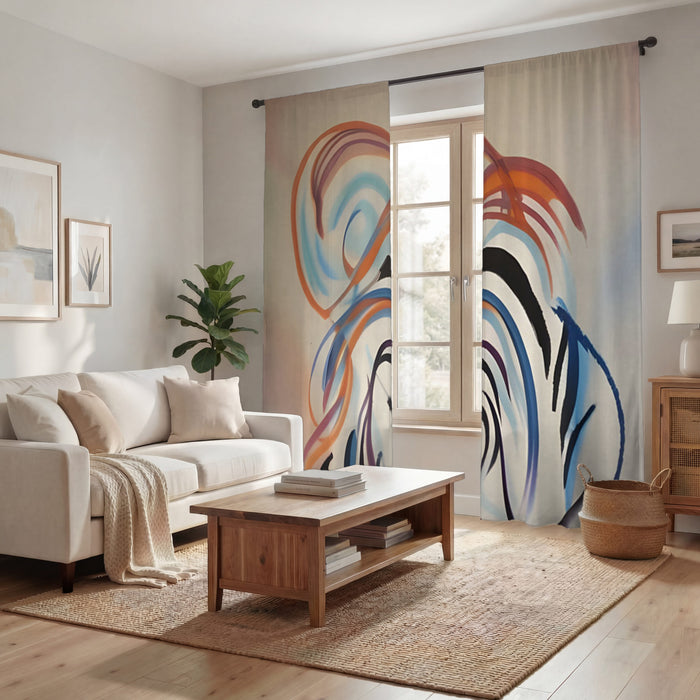 Multicolor Abstract Line Art Pattern Window Curtains