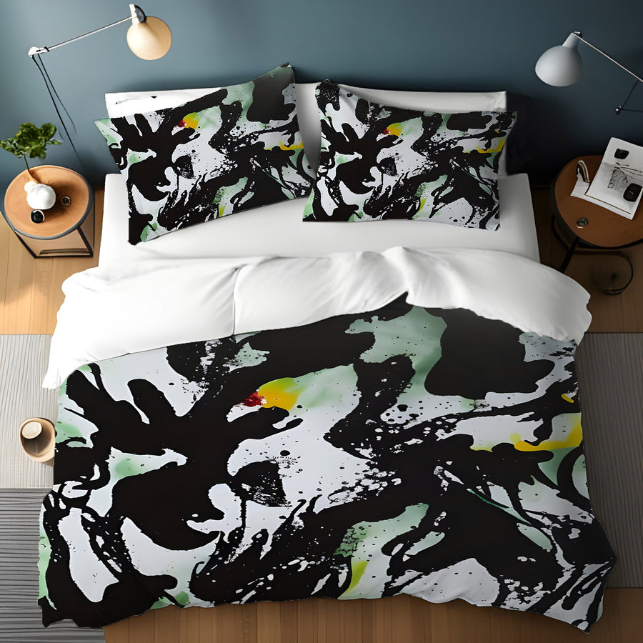 Black and Green Abstract Paint Splatter Pattern Duvet Cover