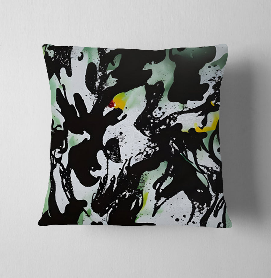 Black and Green Abstract Paint Splatter Pattern Throw Pillow Cover