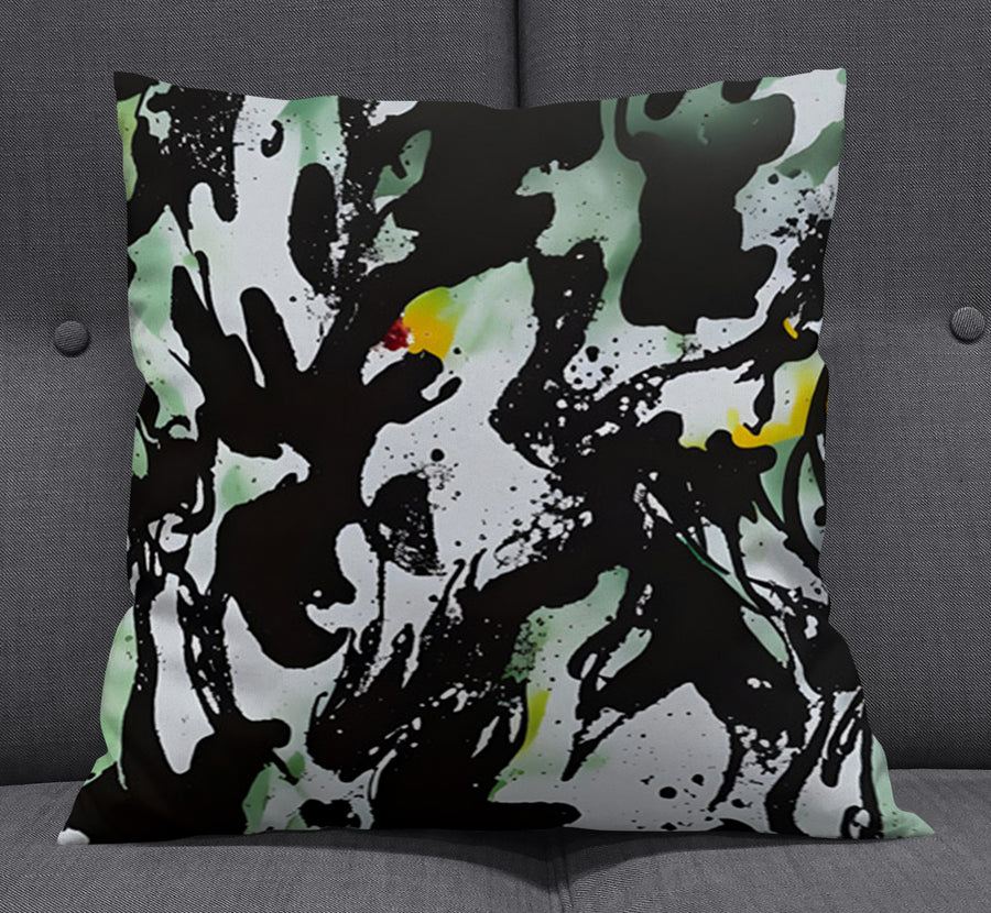 Black and Green Abstract Paint Splatter Pattern Throw Pillow Cover