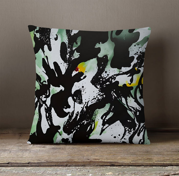Black and Green Abstract Paint Splatter Pattern Throw Pillow Cover