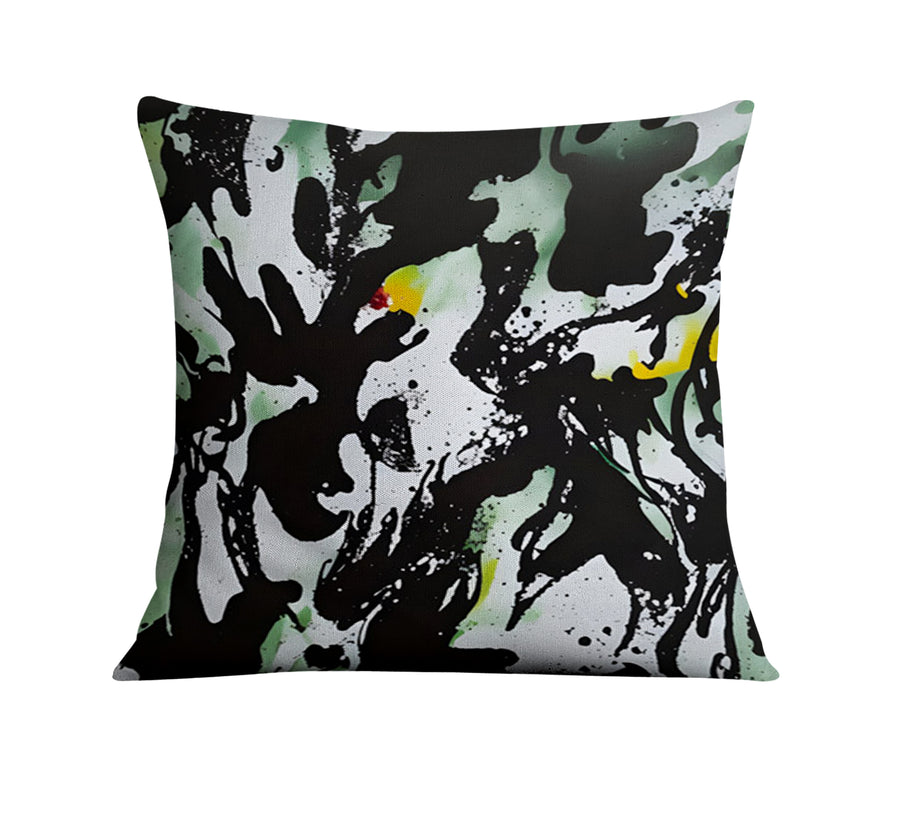 Black and Green Abstract Paint Splatter Pattern Throw Pillow Cover