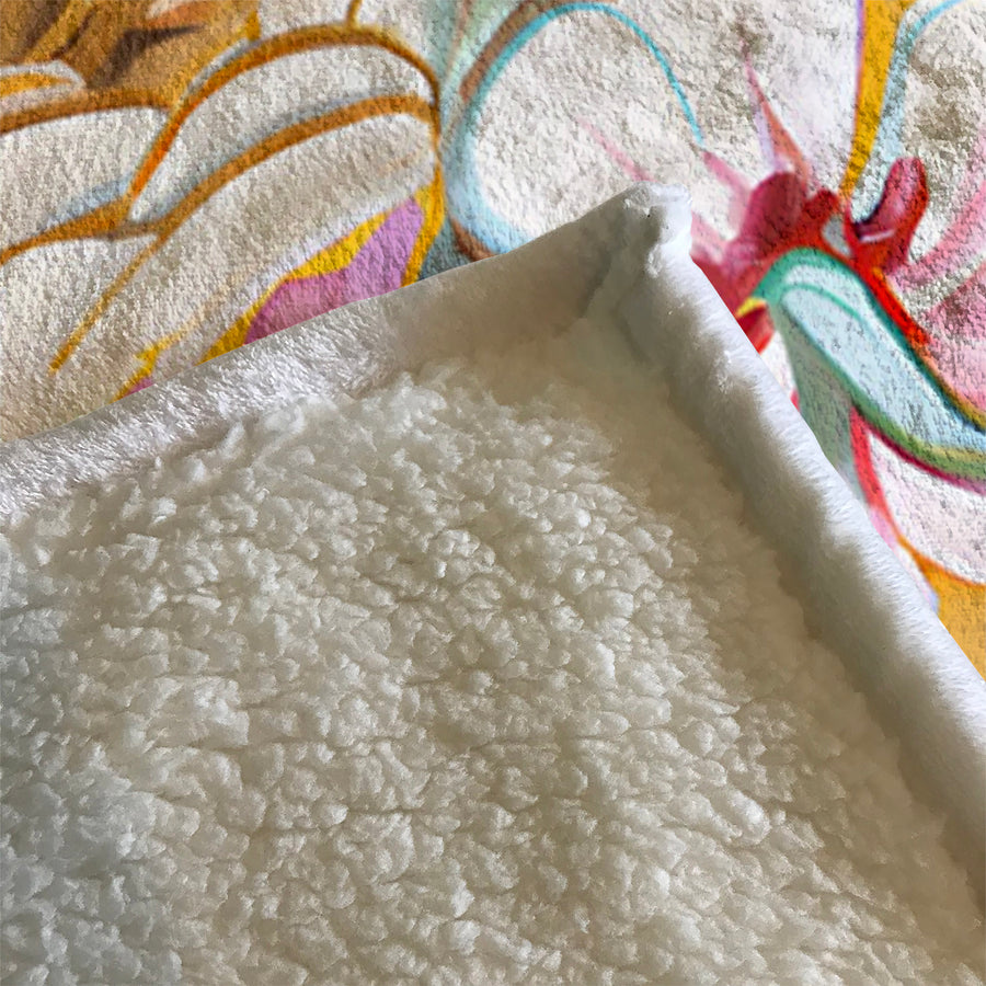 Pink and Orange Floral Botanical Pattern Fleece Sherpa Blanket