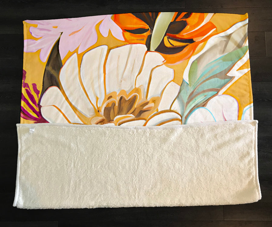 Pink and Orange Floral Botanical Pattern Fleece Sherpa Blanket