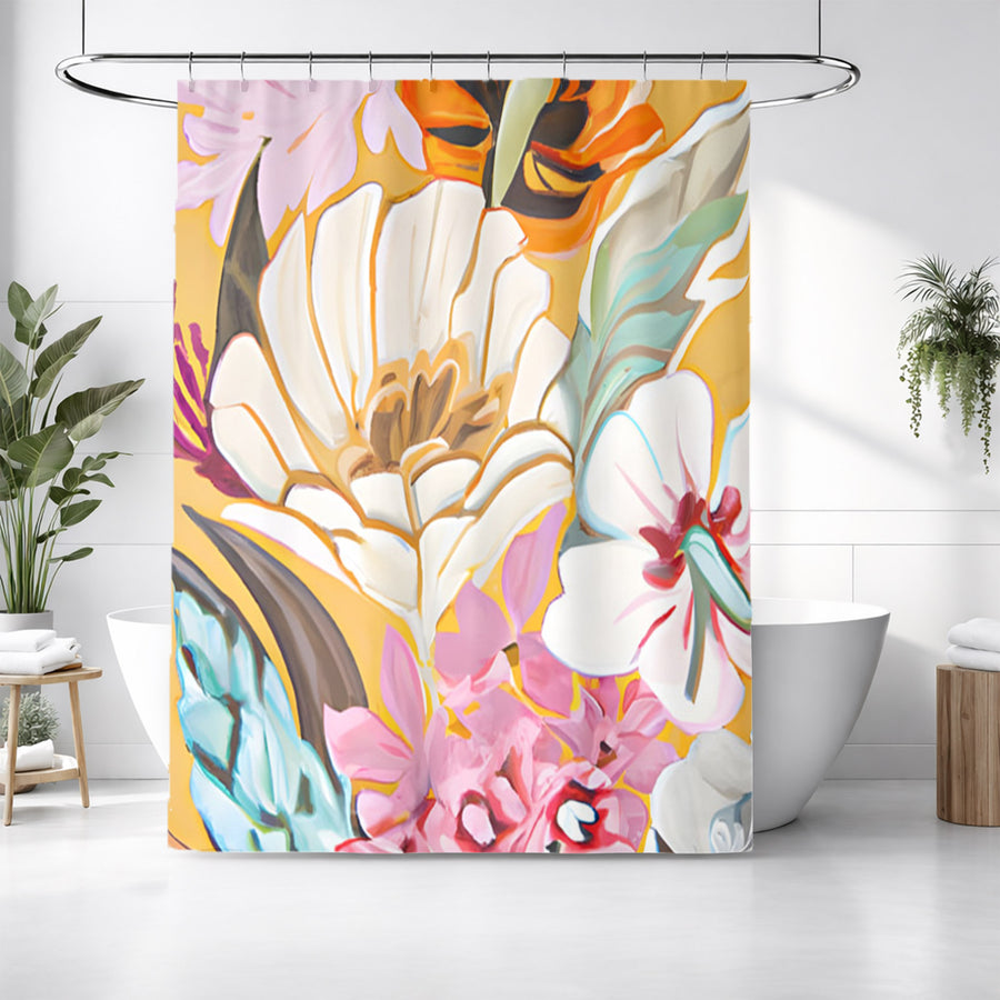 Pink and Orange Floral Botanical Pattern Shower Curtain