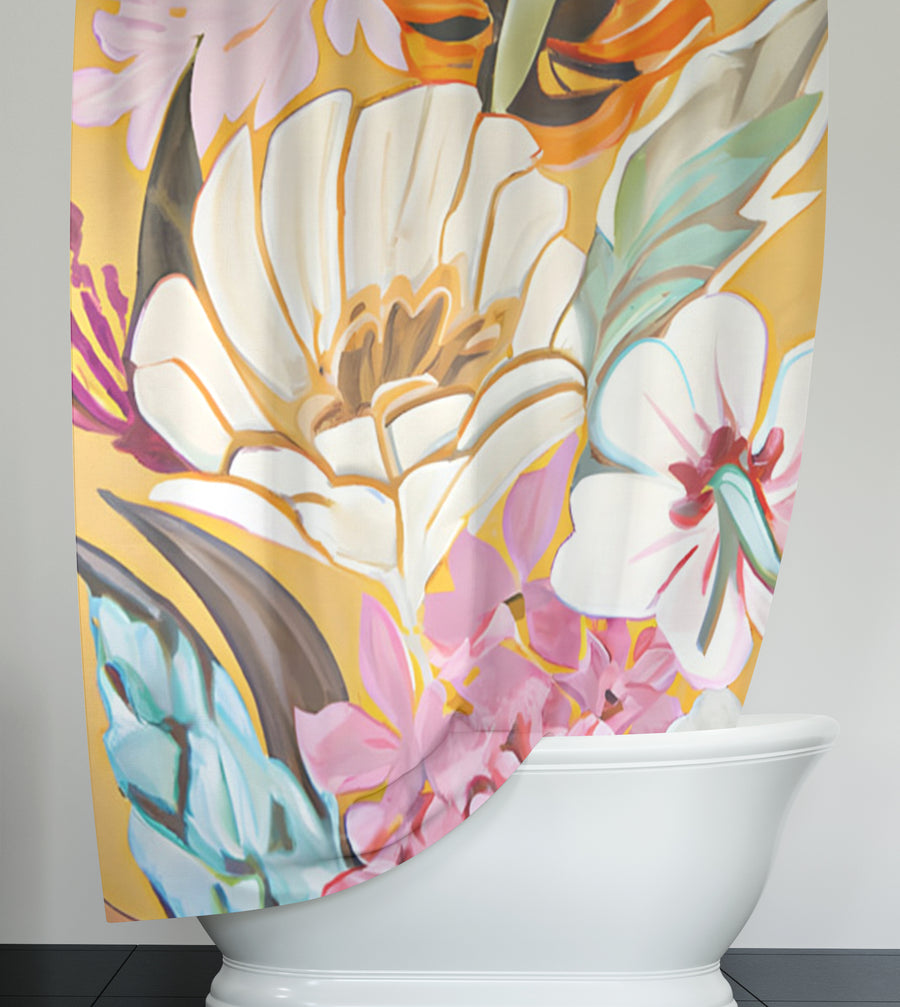 Pink and Orange Floral Botanical Pattern Shower Curtain