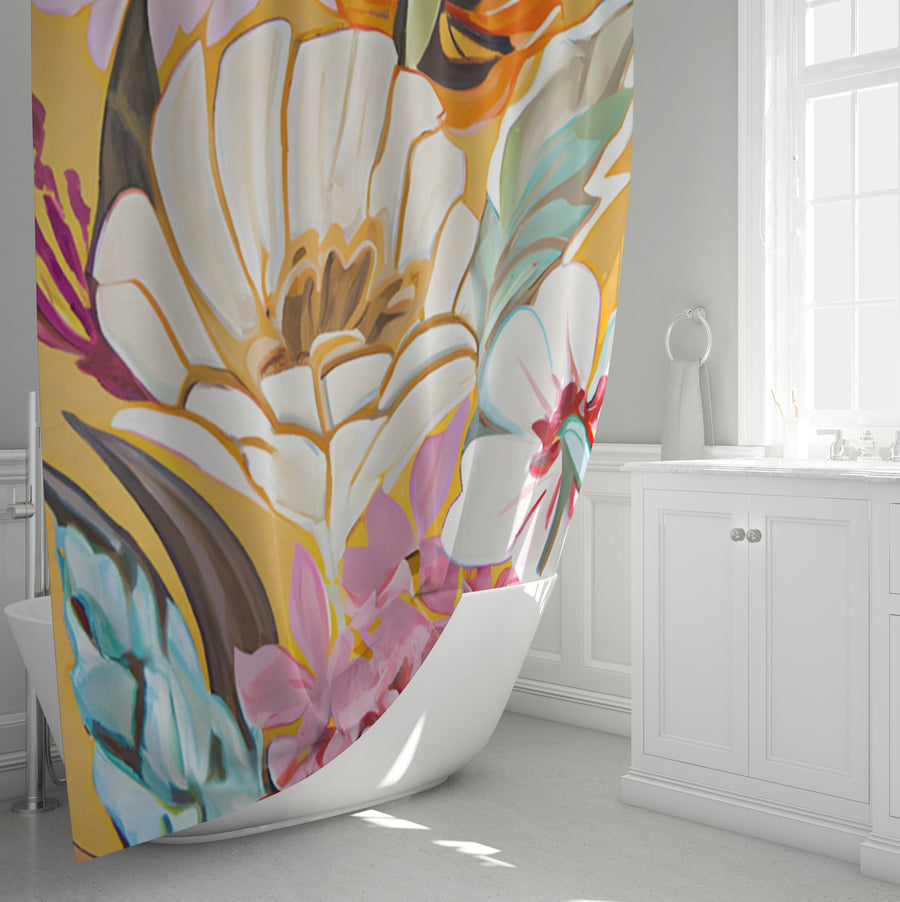 Pink and Orange Floral Botanical Pattern Shower Curtain