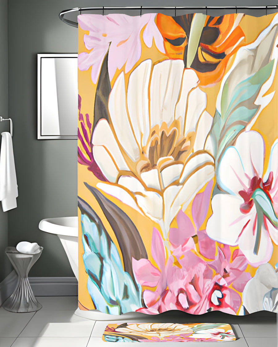 Pink and Orange Floral Botanical Pattern Shower Curtain
