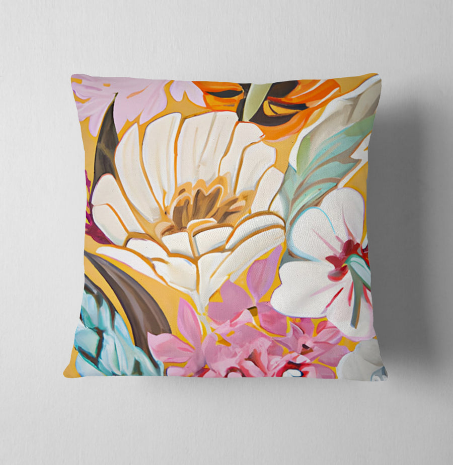 Pink and Orange Floral Botanical Pattern Throw Pillow Cover