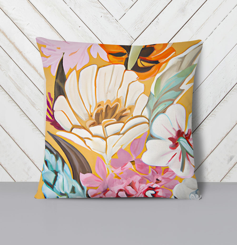 Pink and Orange Floral Botanical Pattern Throw Pillow Cover