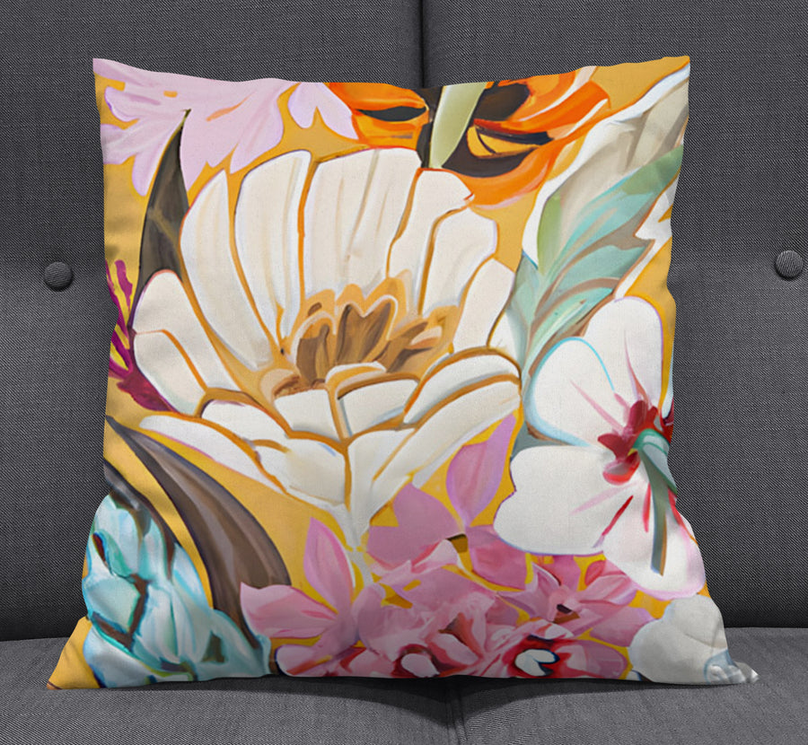 Pink and Orange Floral Botanical Pattern Throw Pillow Cover